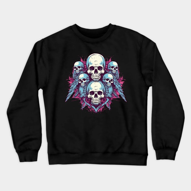 Skulls with Wings Crewneck Sweatshirt by TOKEBI